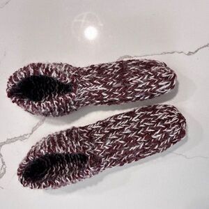 Handmade Knit Slipper Socks Brown White Hand Made Comfy Winter House Shoes